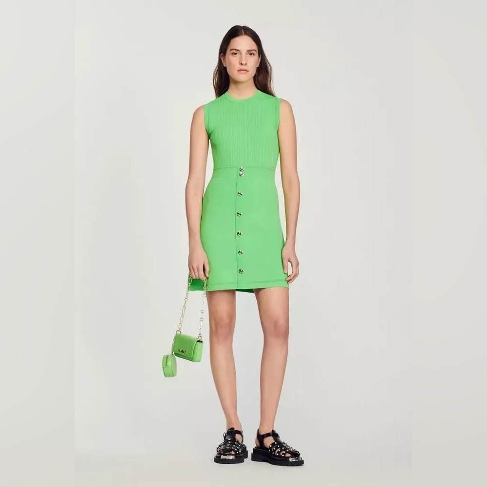 SANDRO Kelly Green Knit Sleeveless Mini Dress sz 4‎ preppy old money coquette